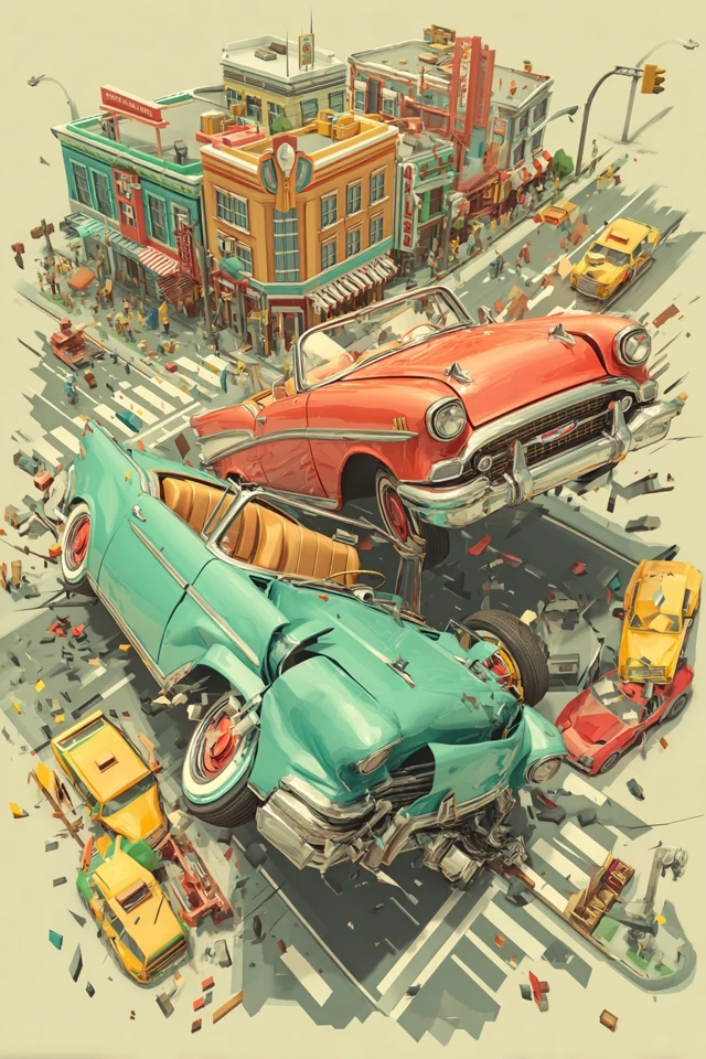 Toy Car Crash 3D Voxel Art Scene