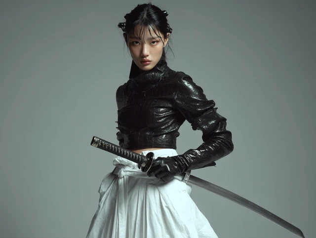 Japanese Female Martial Artist with Sword in Close Up Shot