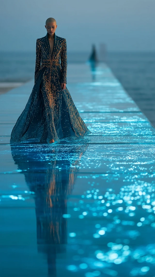Luxury Fashion Photoshoot on Bioluminescent Runway