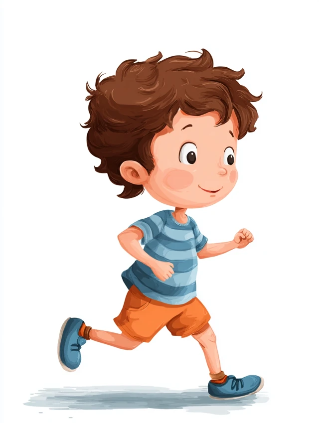Cute Kid Running Childrens Book Illustration