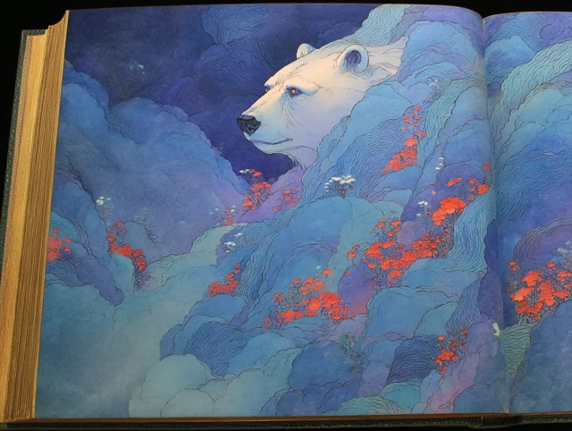 Blue Book with Bear Illustration Art