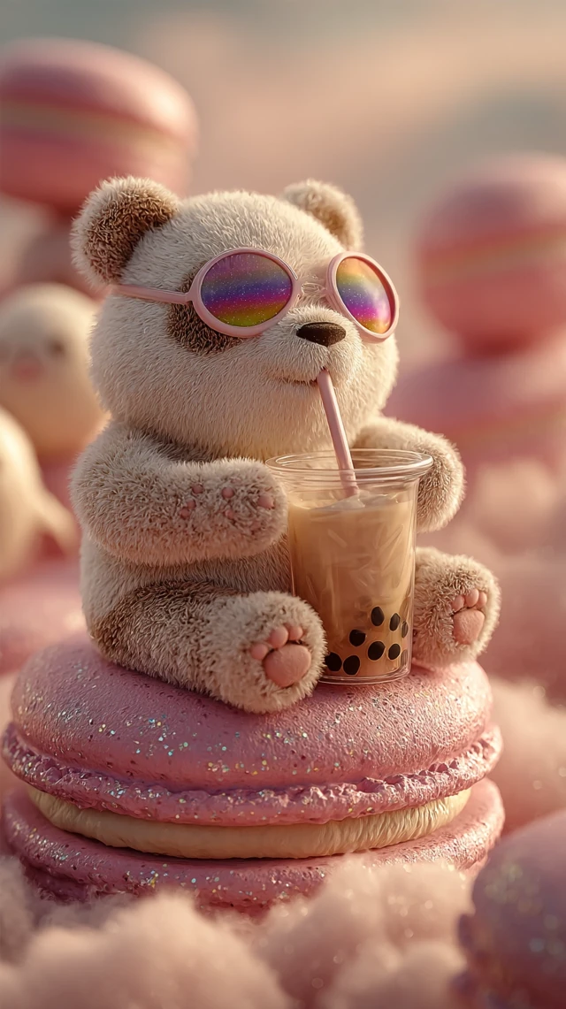 Panda with VR Glasses Sipping Bubble Tea