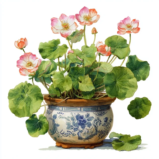 Watercolor Lotus Flowerpot Illustration