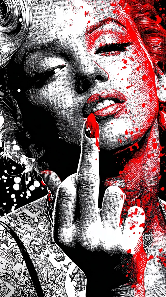 Marilyn Monroe Comic Art Red Black White