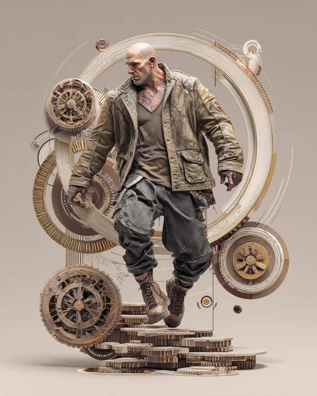Mechanical Parkour Dave Bautista Style CGI Render