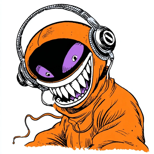 Cartoon Alien with Headphones Illustration