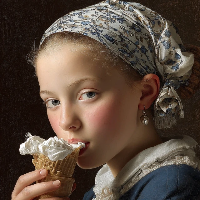 Girl with a Pearl Earring Eating Ice Cream