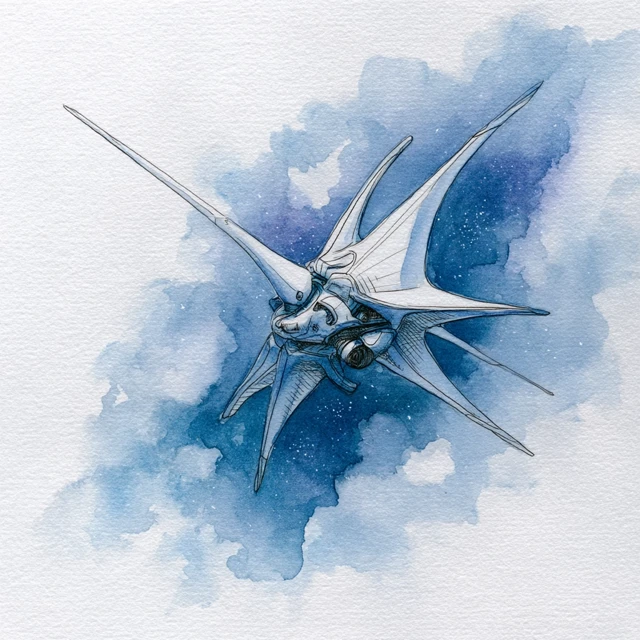 Watercolor Starship Illustration with Wing Sails