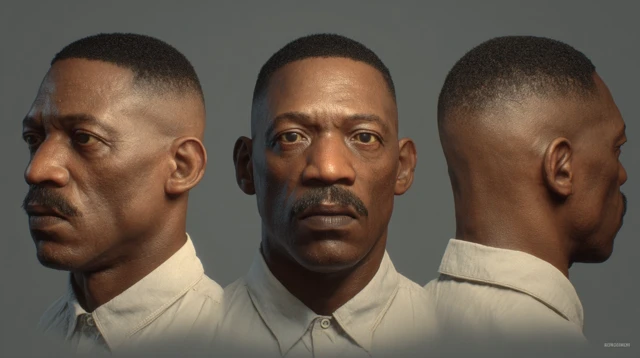 Realistic 3D Character Turnaround Middle Aged Black Man