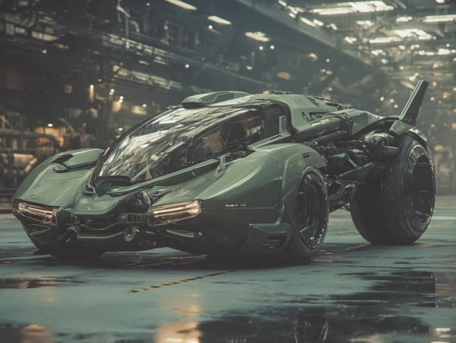 Futuristic Car in Hangar 8k