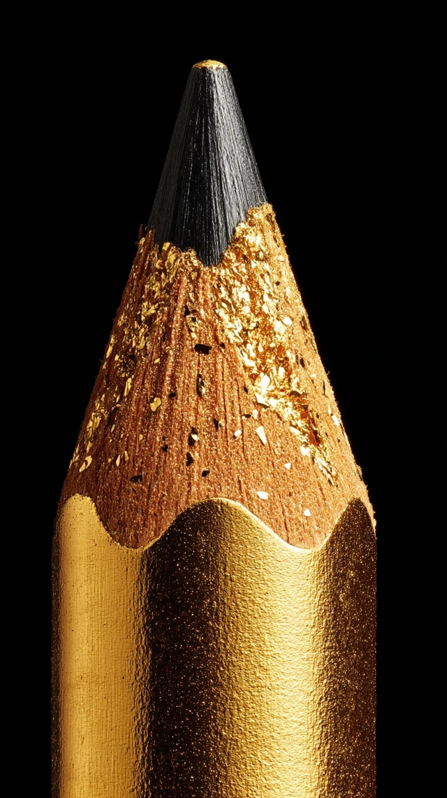 Golden Pencil on Black Background Photography