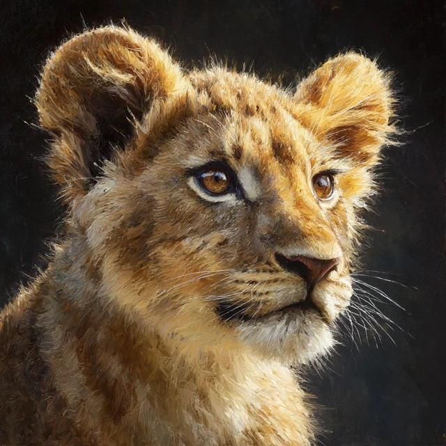 Lion Cub Portrait Oil Painting