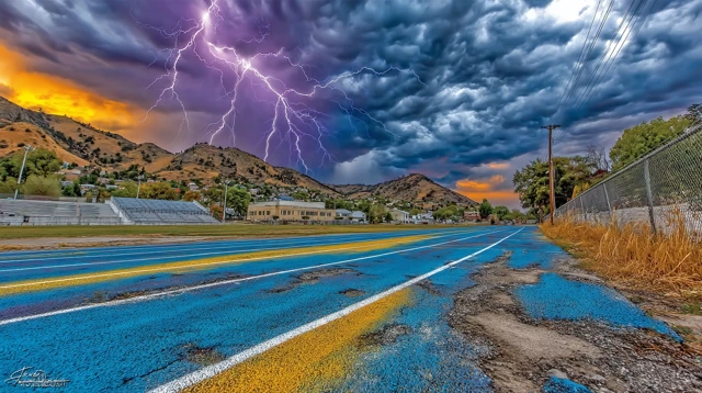 High School Race Track Stormy Scene