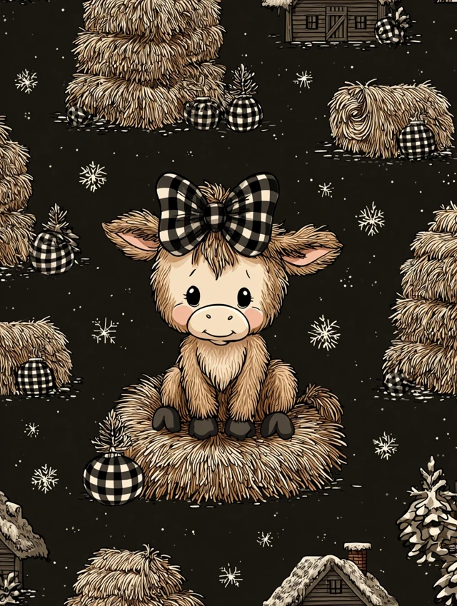 Cute Christmas Cow Illustration Festive Holiday Decor