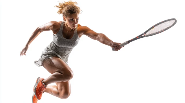 Female Tennis Athlete In Action During Match