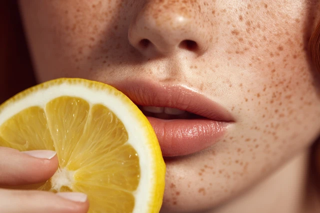 Freckled Skin and Lemon Slice Citrus Theme Healthy Skin