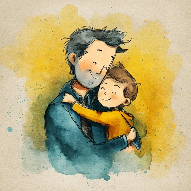 Fathers Day Card Watercolor Dad and Child Hug