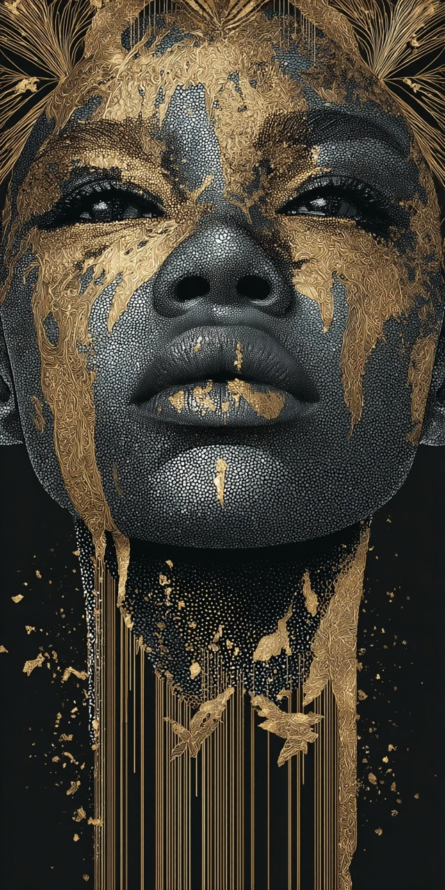 Black Woman Gold Leaf Art Portrait James Jean Style