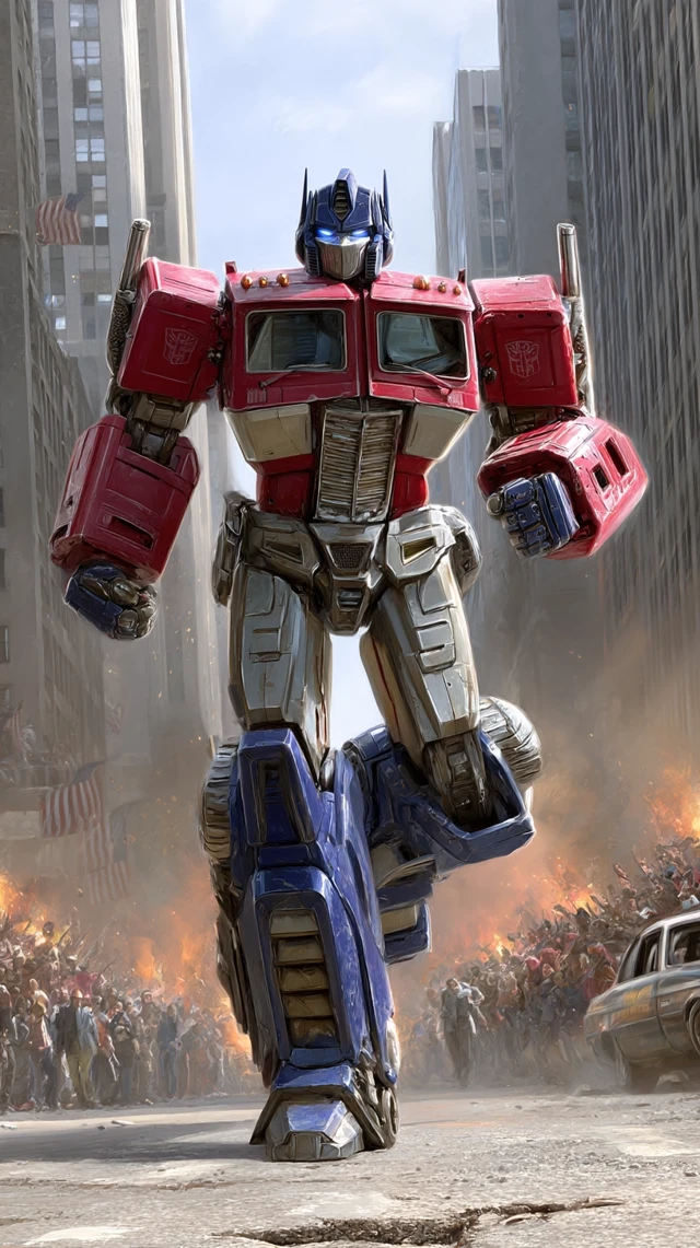 Transformer Robot in Action NYC Scene