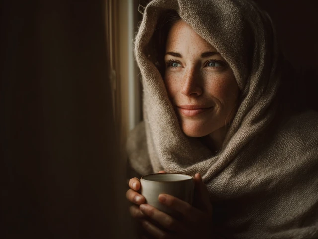 Cozy Woman with Tea by Window Photography