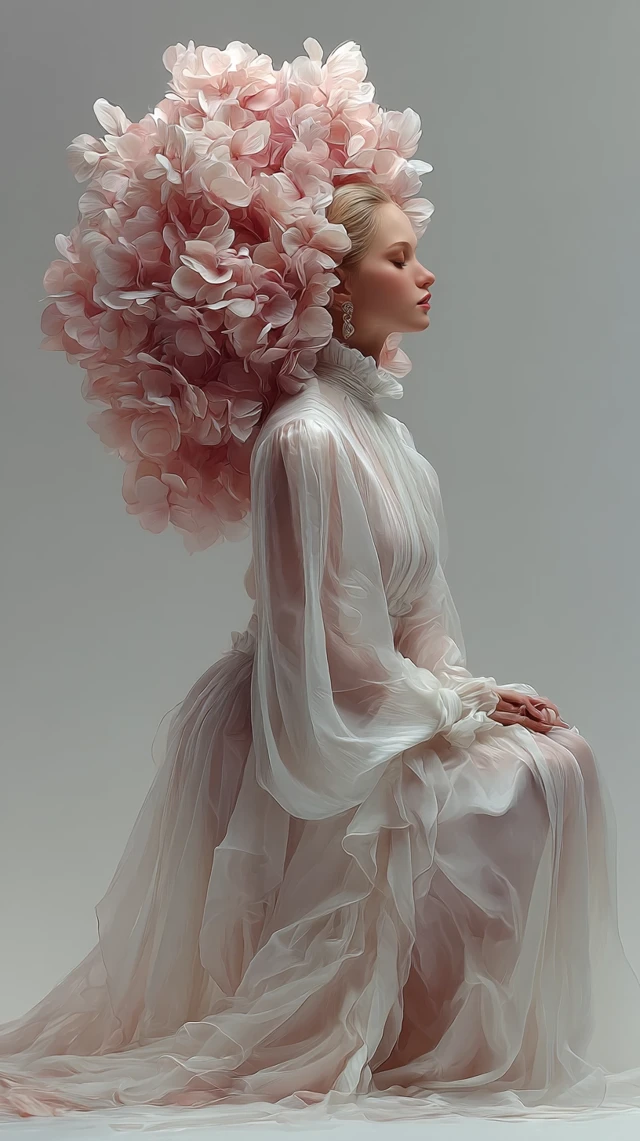 Floral Portrait: Tranquil Woman with Hydrangea Headpiece