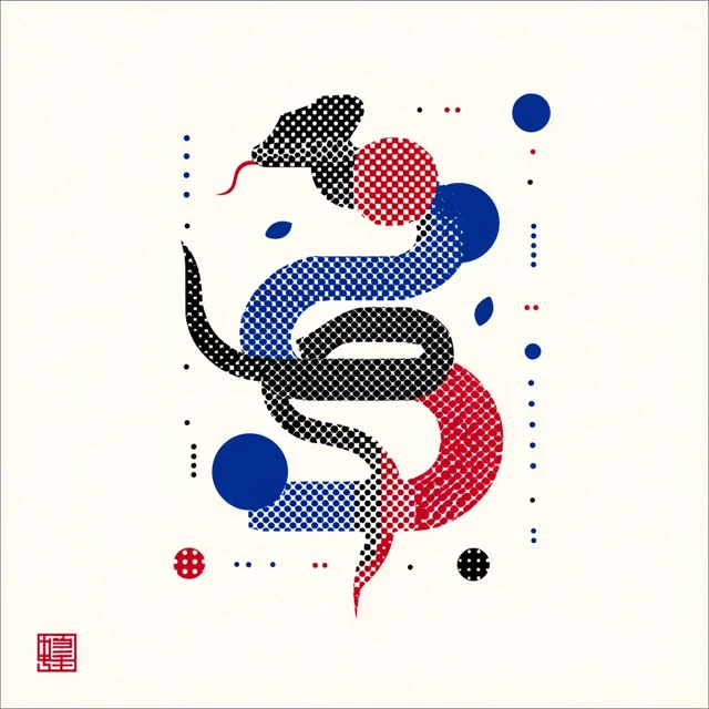 Abstract Snake Illustration Chinese Zodiac Stamp