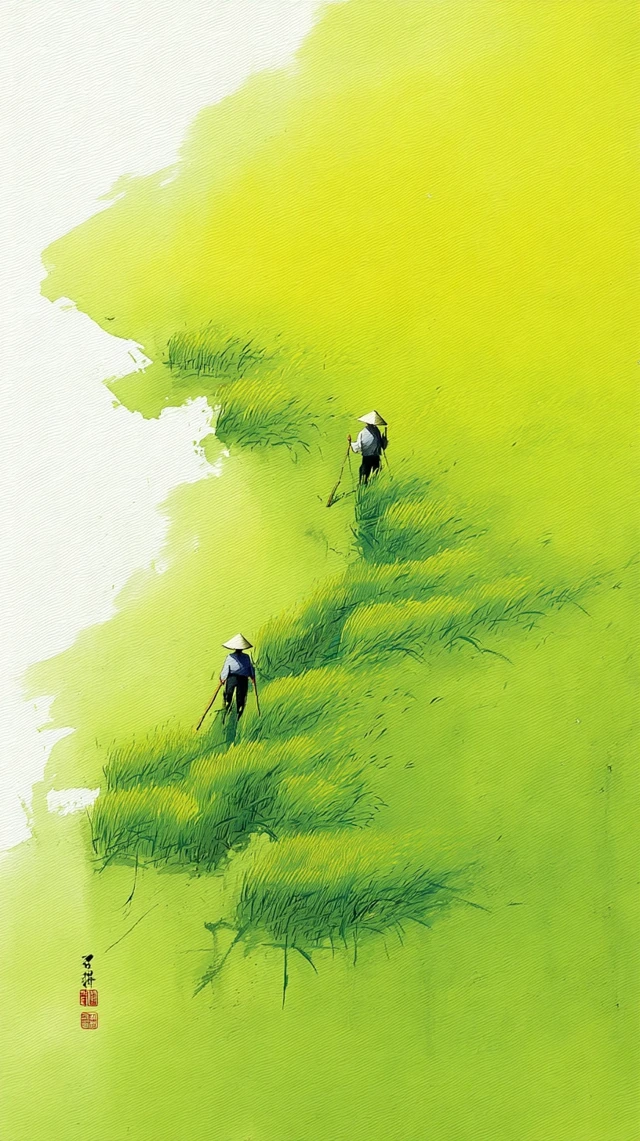 Chinese Farmers in Wheat Field Art by Zhang Daqian