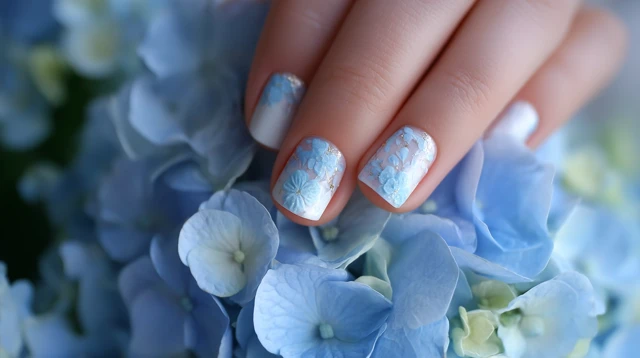 Floral Nail Art with Hydrangeas Delicate and Pretty