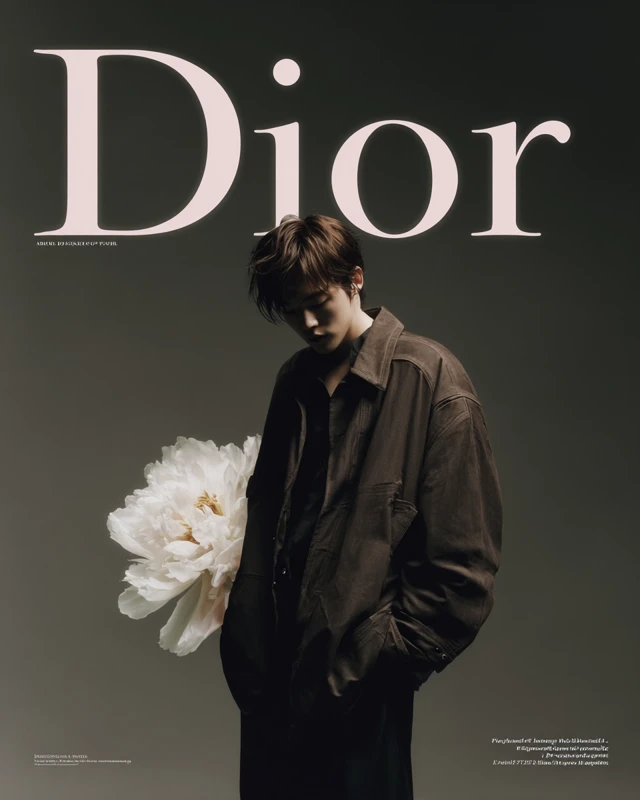 Dior Editorial Fashion Cover Oversized Jacket and Peony