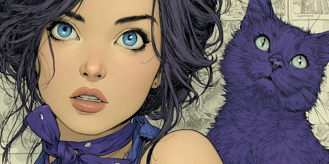 Purple Cat and Woman by J Scott Campbell