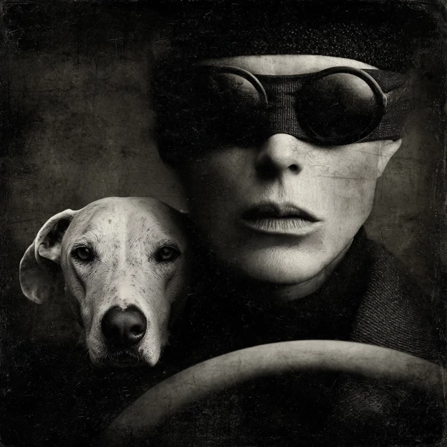 Blind Driver and Dog Surreal Art