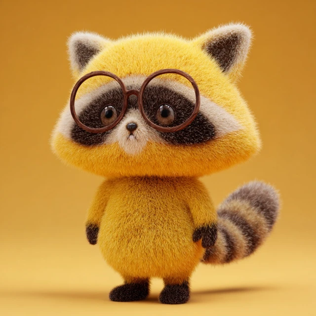 Yellow Raccoon 3D Cartoon Plush Character