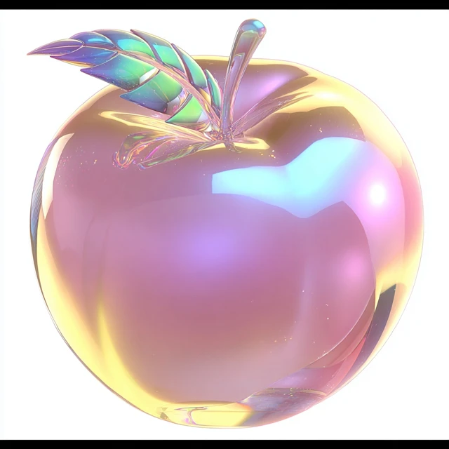 Pink Glass Apple 3D Render Anime Style