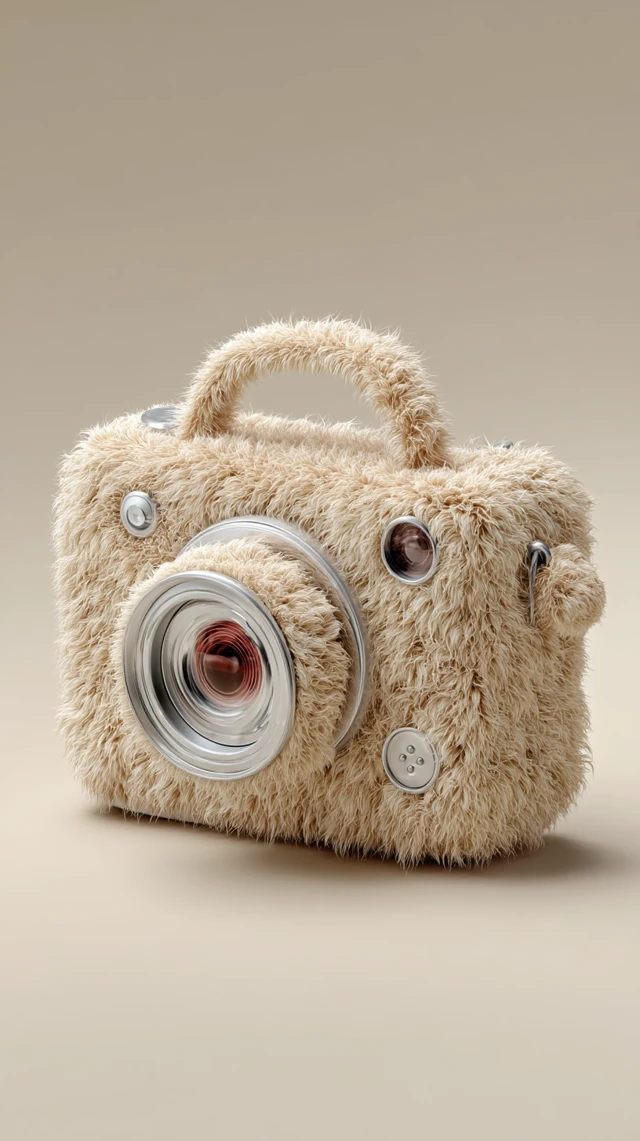 Fluffy Fur Camera 3D Render Surreal Photography