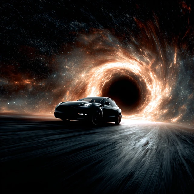 Tesla Model Y Races Through Black Hole Epic Scene