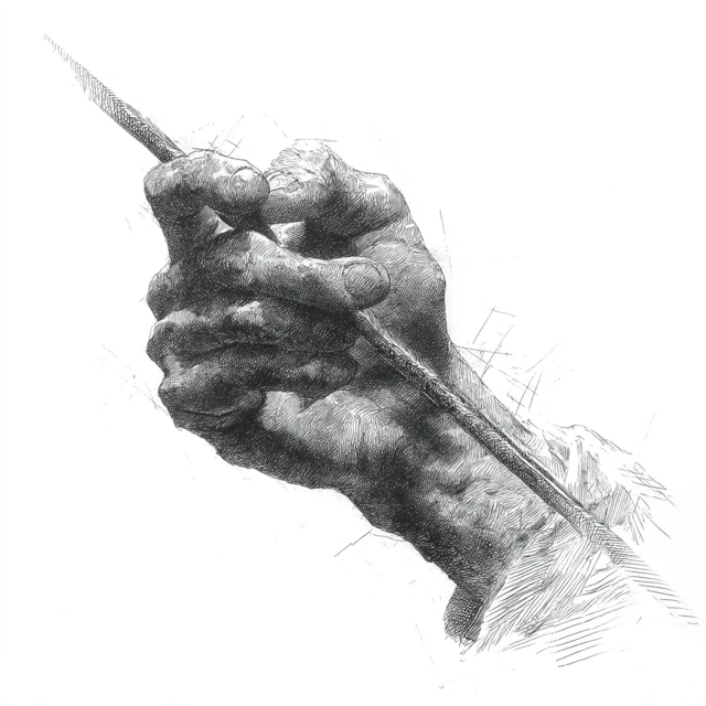 Hand Holding Metal Bar Black and White Sketch