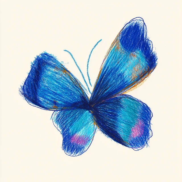 Blue Butterfly Crayon Illustration