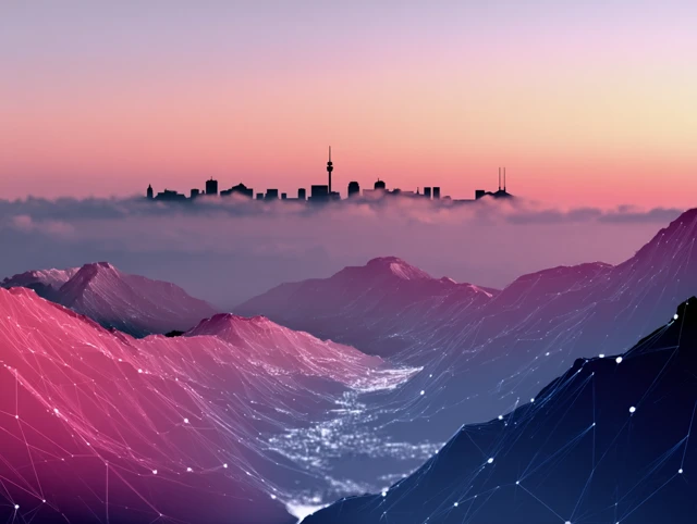 Munich Skyline and Data Mountains Art