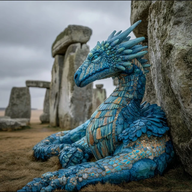 Fantasy Dragon Resting at Stonehenge