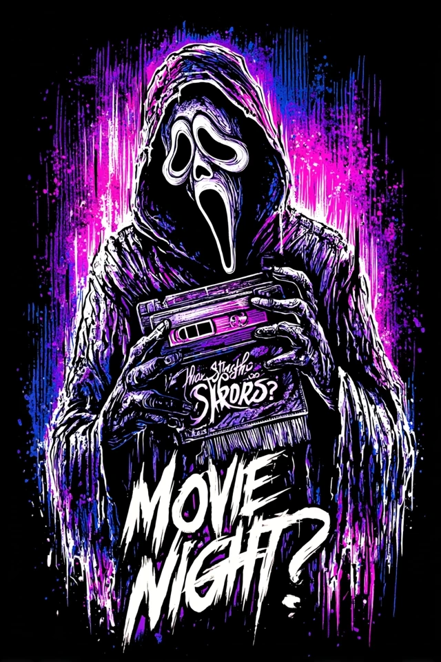 Ghostface Scream Movie Night Retro Horror Illustration