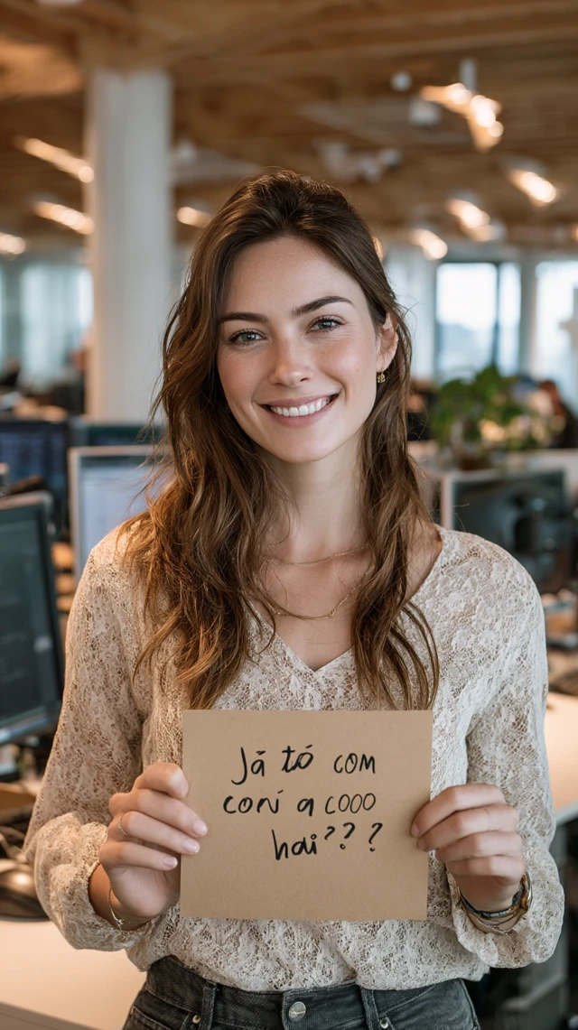 Smiling Woman in Office COQ10 Reminder