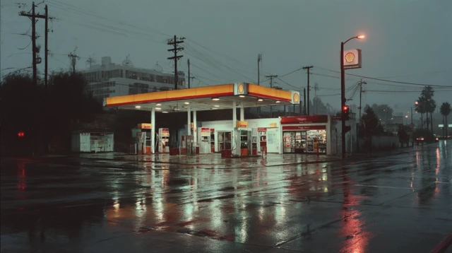 Realistic Gas Station Photo 90s Camera Style