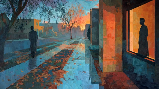 Sunset Painting Woman Walking Alone Symbolic Art