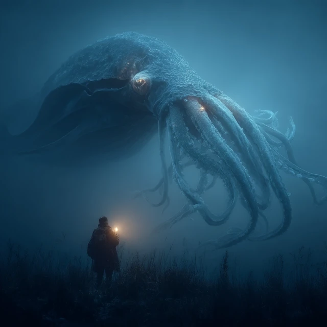 Giant Squid Encounter Realistic Photography
