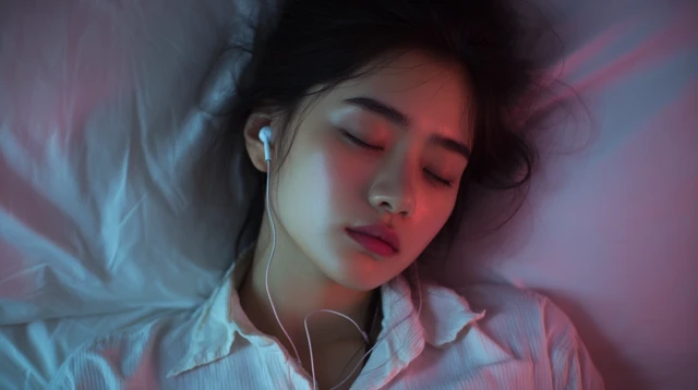 Korean Woman Sleeping with Headphones