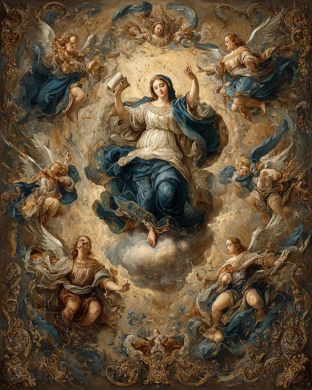 Immaculate Mary Painting Baroque Angels