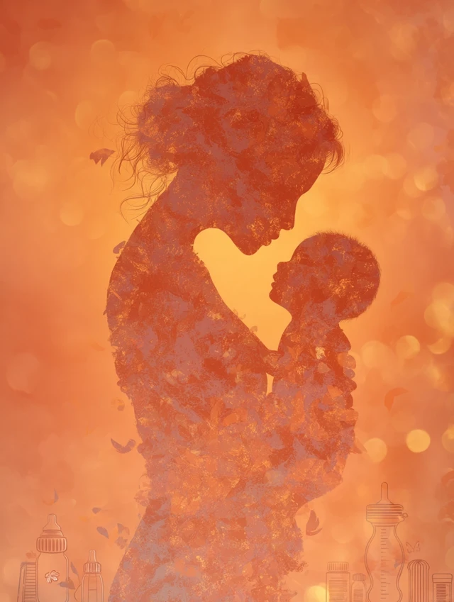 Mother and Child Silhouette in Warm Apricot