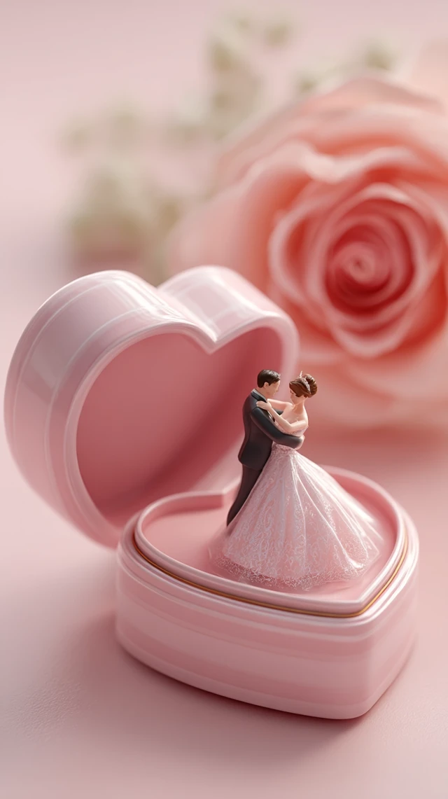 Romantic Dance in a Heart Shaped Ring Box 3D Art