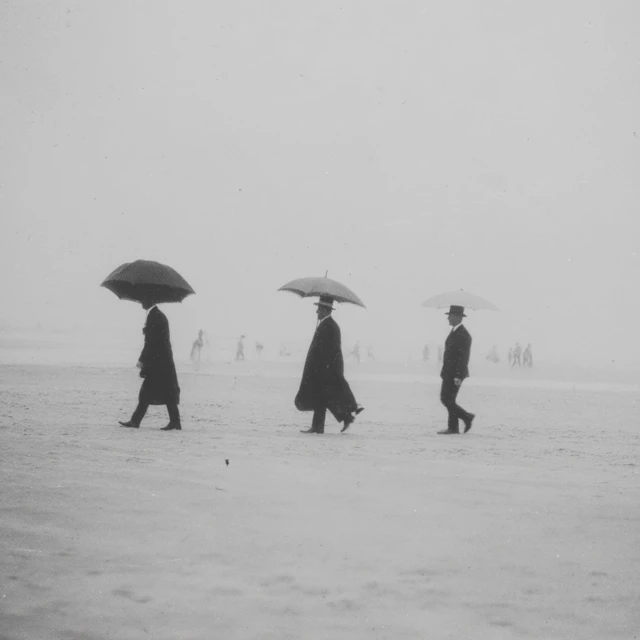 Beach Scene with Umbrellas 1913 Vintage Photograph