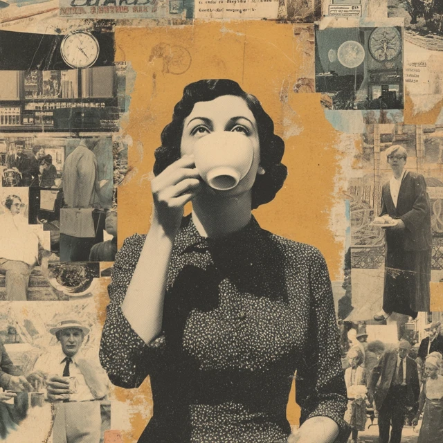 Caffeine Nostalgia Mixed Media Collage Art